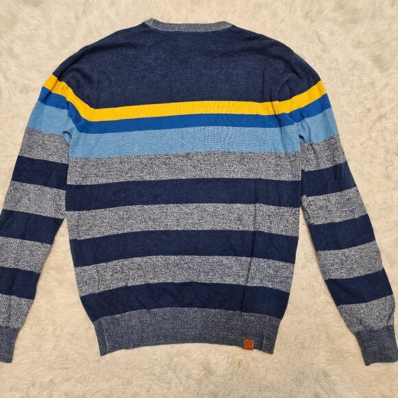 Bench Man's Blue Gray Yellow Strip Crew-Neck Sweater Size: M - Picture 3 of 9
